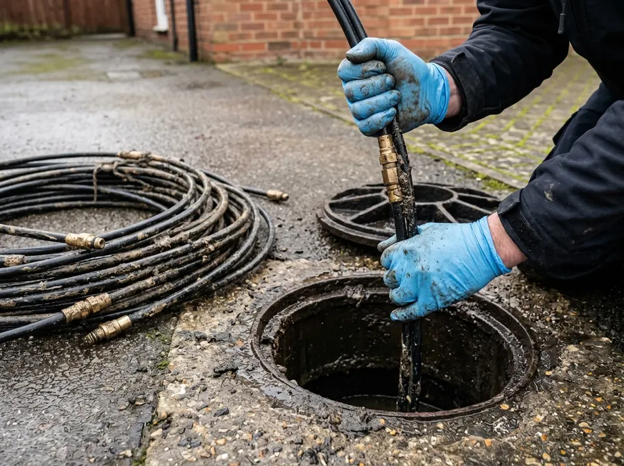 Drain rods being retrieved from an open drain
