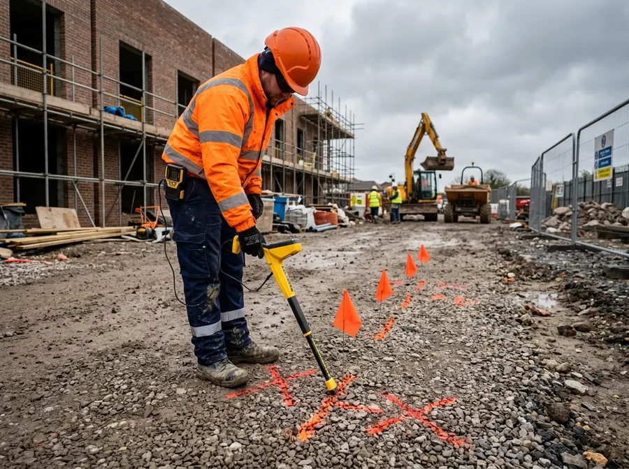 Drain tracing with locator wand and marker flags