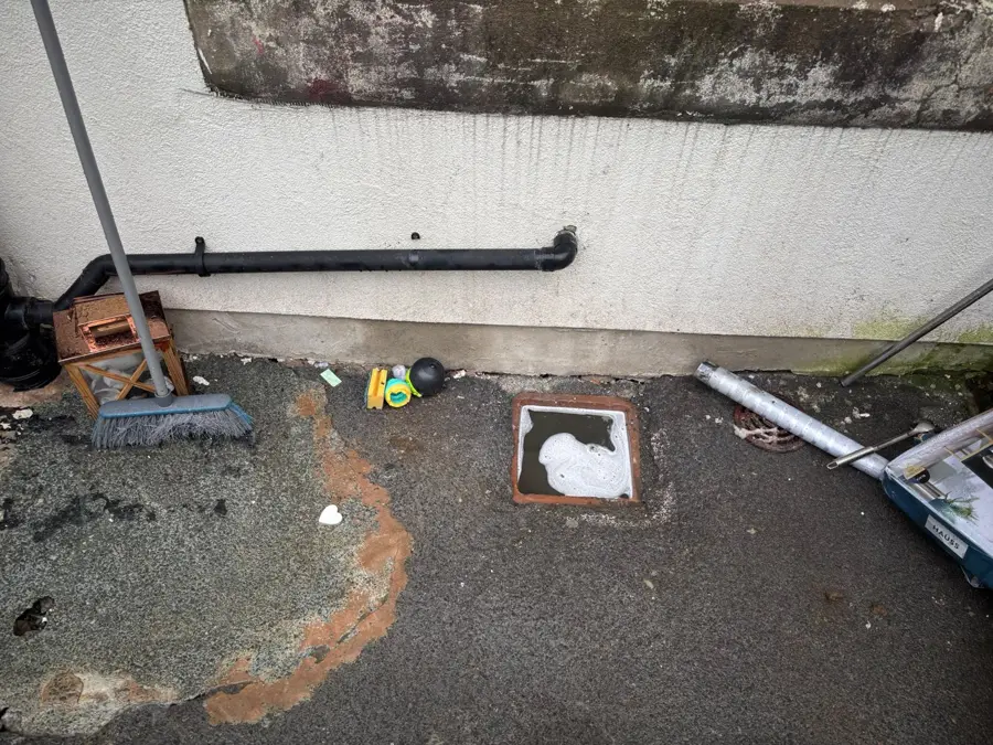 The gully and downpipe at the back of the property on Brush Street, Burnley