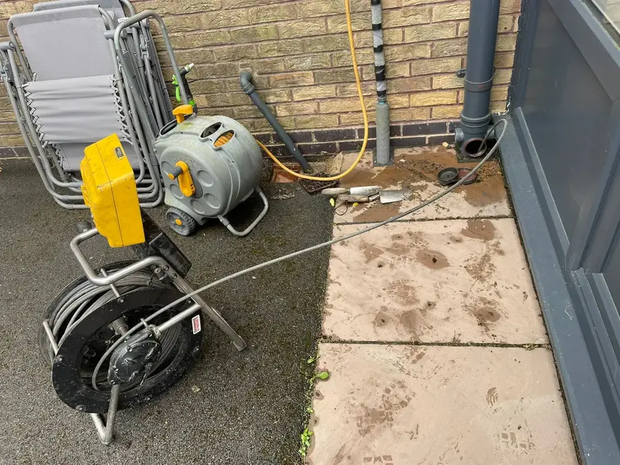 Jetting and CCTV kit set up on the path on Clock House Avenue, Burnley