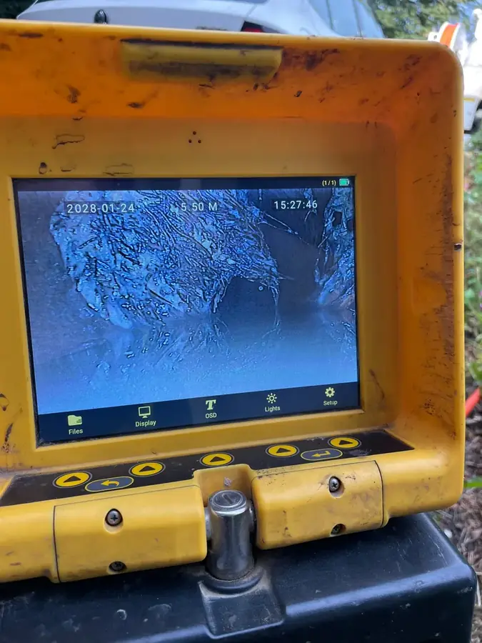 CCTV footage showing the drain packed with tree roots on Constable Avenue, Burnley
