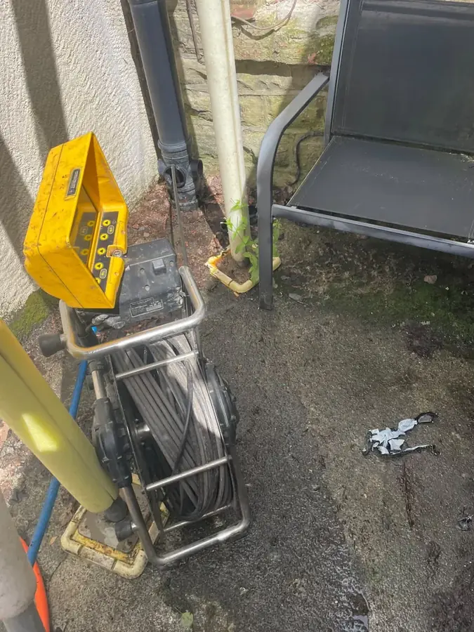 CCTV survey unit set up in the yard on Hollingreave Road, Burnley
