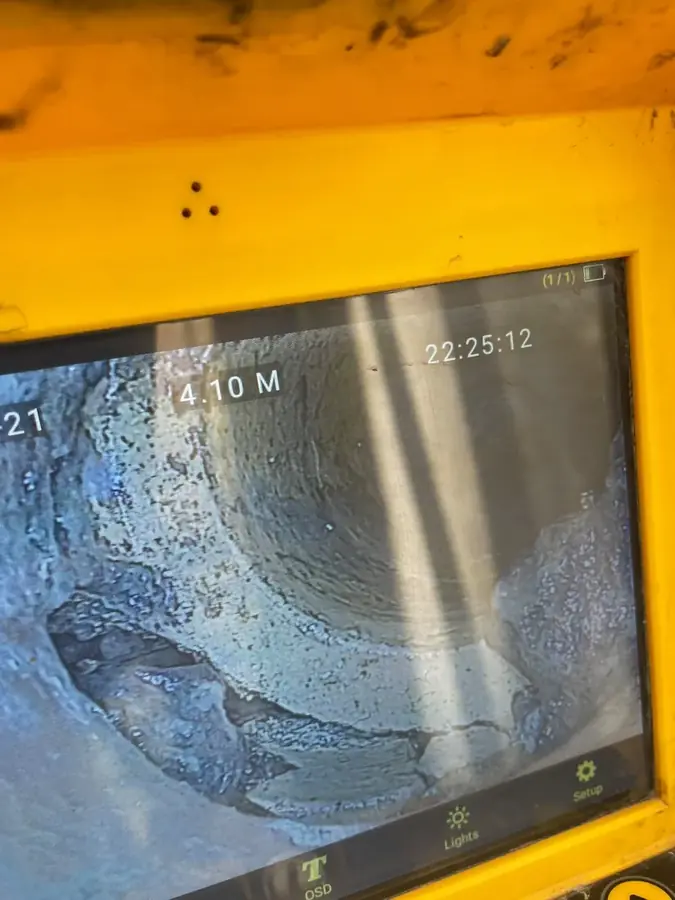CCTV monitor showing the condition of the line under the kitchen extension