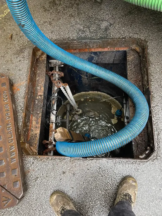 High-pressure jetting of a chamber during the maintenance visit at Pendleside Hospice