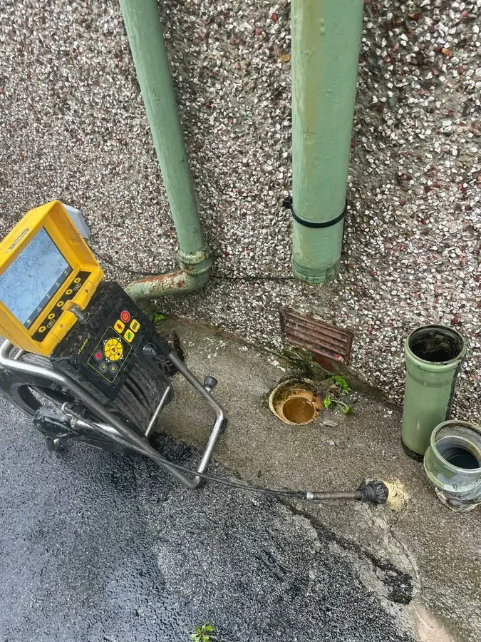 CCTV kit set up by the soil pipe on Squire Road, Nelson